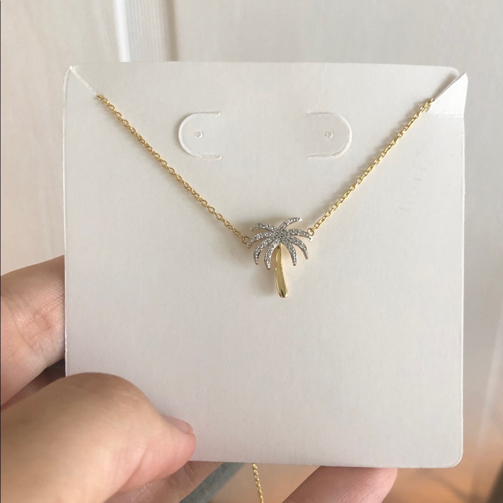 Gold and Silver Palm Tree Necklace with lab grown diamonds